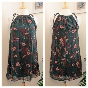 Blue Rain | Francesca's Floral Halter Mini Dress Green XS